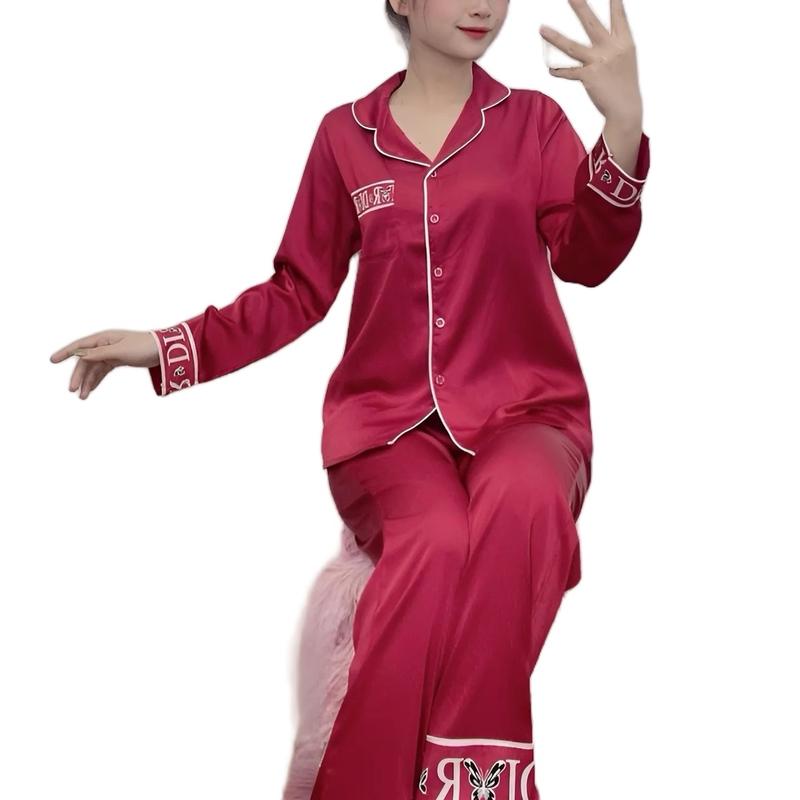 Bộ TD phối NẸP lụa latin mặc nhà pijama nữ tay dài quần dài nhiều mẫu lựa chọn 4 size 40_75 kg - Xưởng May Thanh Thảo Nhung Women Voi Kem