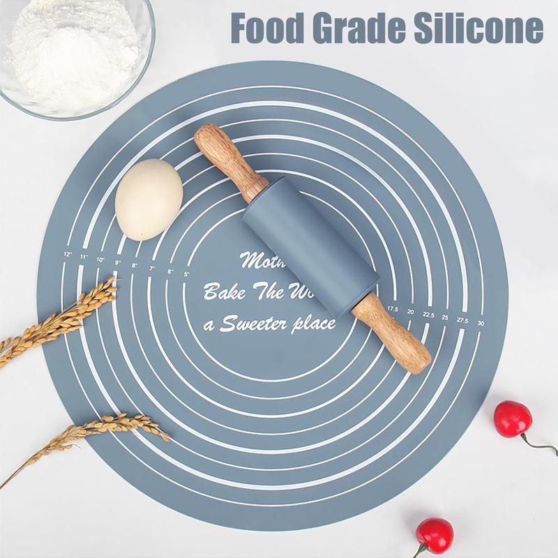 Silicone Rolling Pin & Baking Measuring Mat, 2 Counts Non-stick Pastry Mat with Dough Roller, Baking Tool for Home, Household Kitchen Products 2