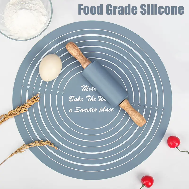 Silicone Rolling Pin & Baking Measuring Mat, 2 Counts Non-stick Pastry Mat with Dough Roller, Baking Tool for Home, Household Kitchen Products 2