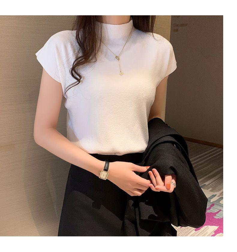 Product Introduction of Áo Lớp Nền Cổ Lọ Nửa, Hàng Mới Về Mùa Xuân Và Mùa Hè 2024, Đồ Len Không Tay Cho Nữ, Đồ Mặc Bên Trong, ngắn Tay, Áo Len Mỏng, Áo Thun Mỏng 30