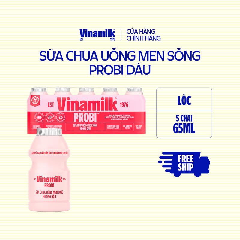CHỈ GIAO THÀNH PHỐ LỚN BÁN KÍNH 10KM 5 lốc Sữa chua uống Probi Hương Dâu -chai 65ml 25 chai