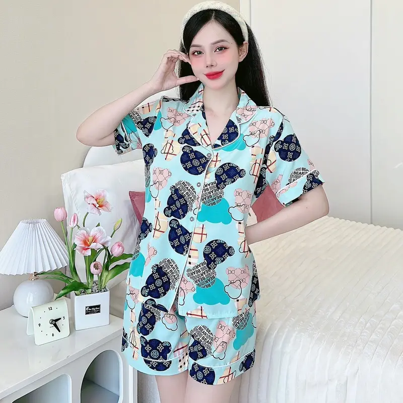 Đồ bộ chất liệu Lụa họa tiết - Chuột xanh Áo 0