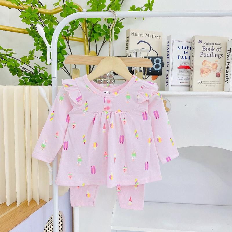 Bộ quần áo dài tay baby doll cánh tiên cotton xuất nhật mềm mịn thấm hút mồ hôi có hoạ tiết xinh xắn cho bé gái mặc 4 mùa