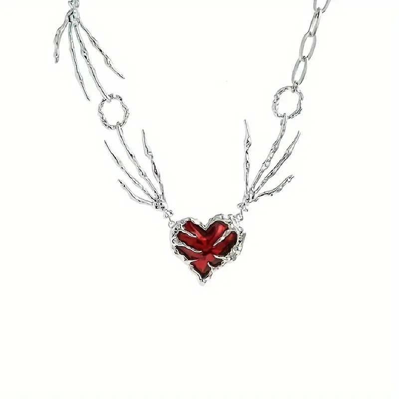 Gothic Skeleton Pendant - Red Zirconia Clavicle Chain, Decorative for Halloween Party or Cosplay Wear eternity  collar 2