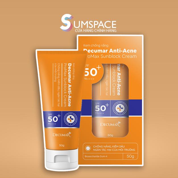   SUM SPACE  Kem Chống Nắng Decumar Anti-Acne Promax Sunblock Cream SPF50+ PA++++ - 50g 