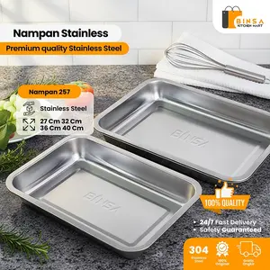 BINSA - Nampan Persegi Stainless Steel Tebal Baki Sajian Makanan Sayur Buah Baking 257