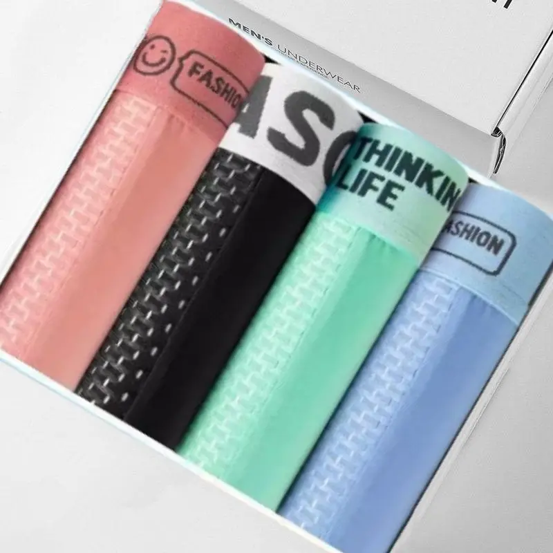 4pcs in 1 Summer Mesh Ice Silk Boxer Briefs for Men Underwear Breathe Shorts
