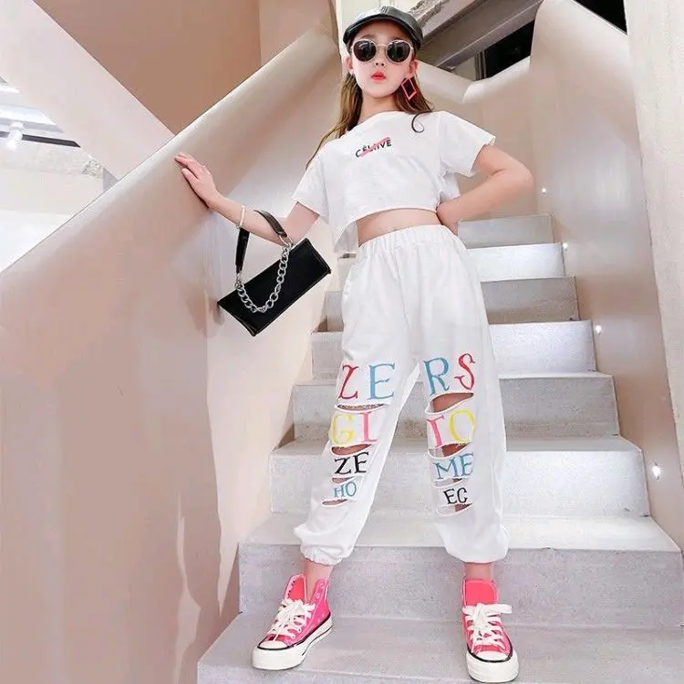 JS26 one set setelan anak perempuan atasan crop celana joger hiphop style / baju anak tanggung 6