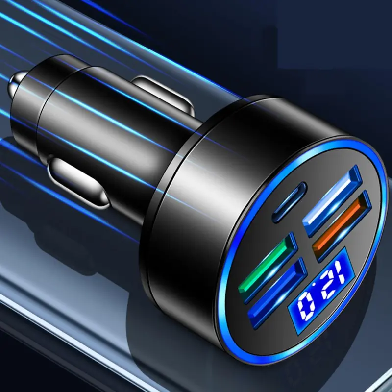 Portable 4 Port USB Car Charger, 1 Count 4 USB Ports Car Charger with LED digital display, Car Charger Adapter 2