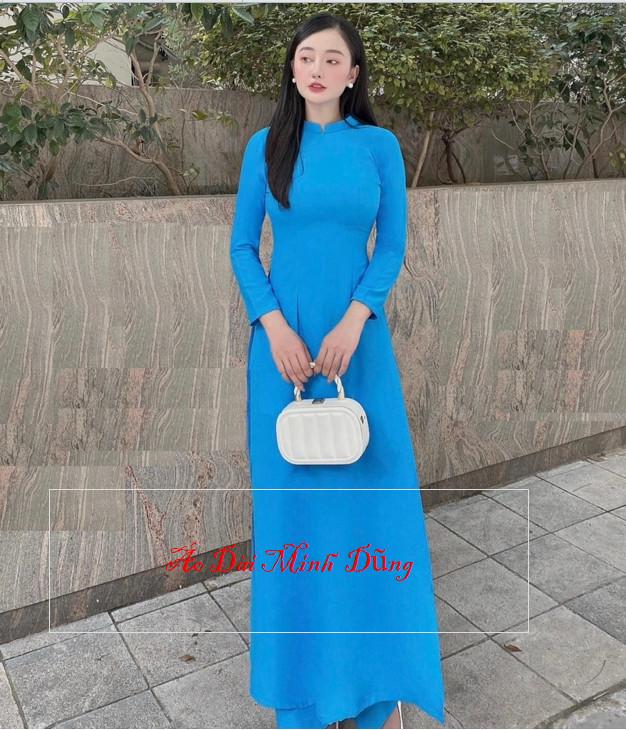 Product Introduction of Áo dài trơn Vàng Tươi- Xanh Đức Mẹ chất liệu lụa mỹ mêm mịn, mát sang chảnh Nữ Voi Voan Sen 6
