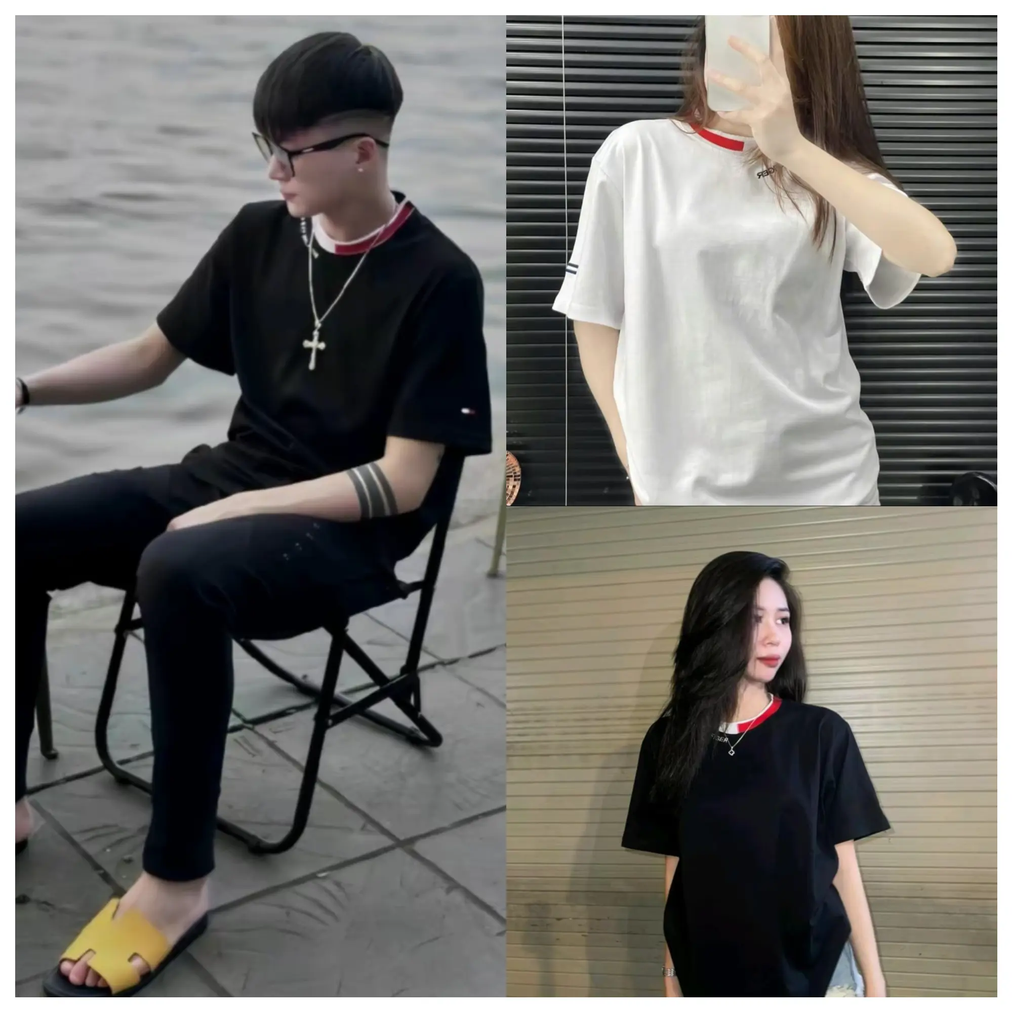Áo Phông Nam Nữ to mi  Thêu Chữ Cổ Phối Màu Basic Đơn Giản Cổ Bo Hai Màu Siêu Đẹp Chất COTTON  Siêu Mát Menswear Cổ Tròn