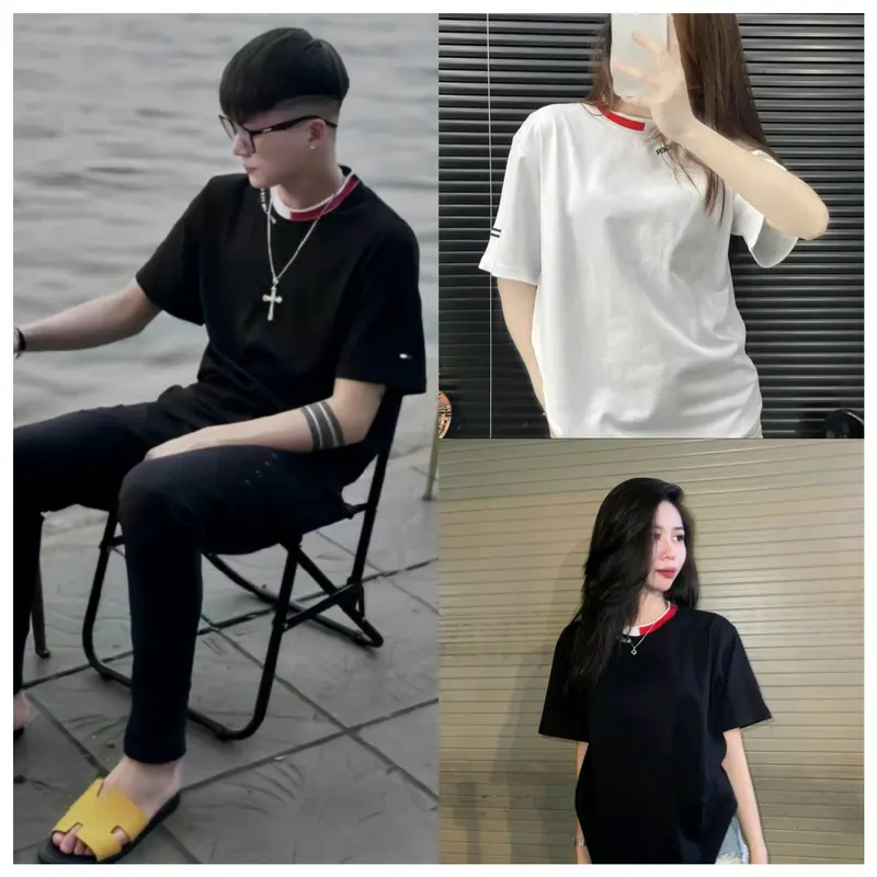 Áo Phông Nam Nữ to mi Thêu Chữ Cổ Phối Màu Basic Đơn Giản Cổ Bo Hai Màu Siêu Đẹp Chất COTTON Siêu Mát Menswear Cổ Tròn