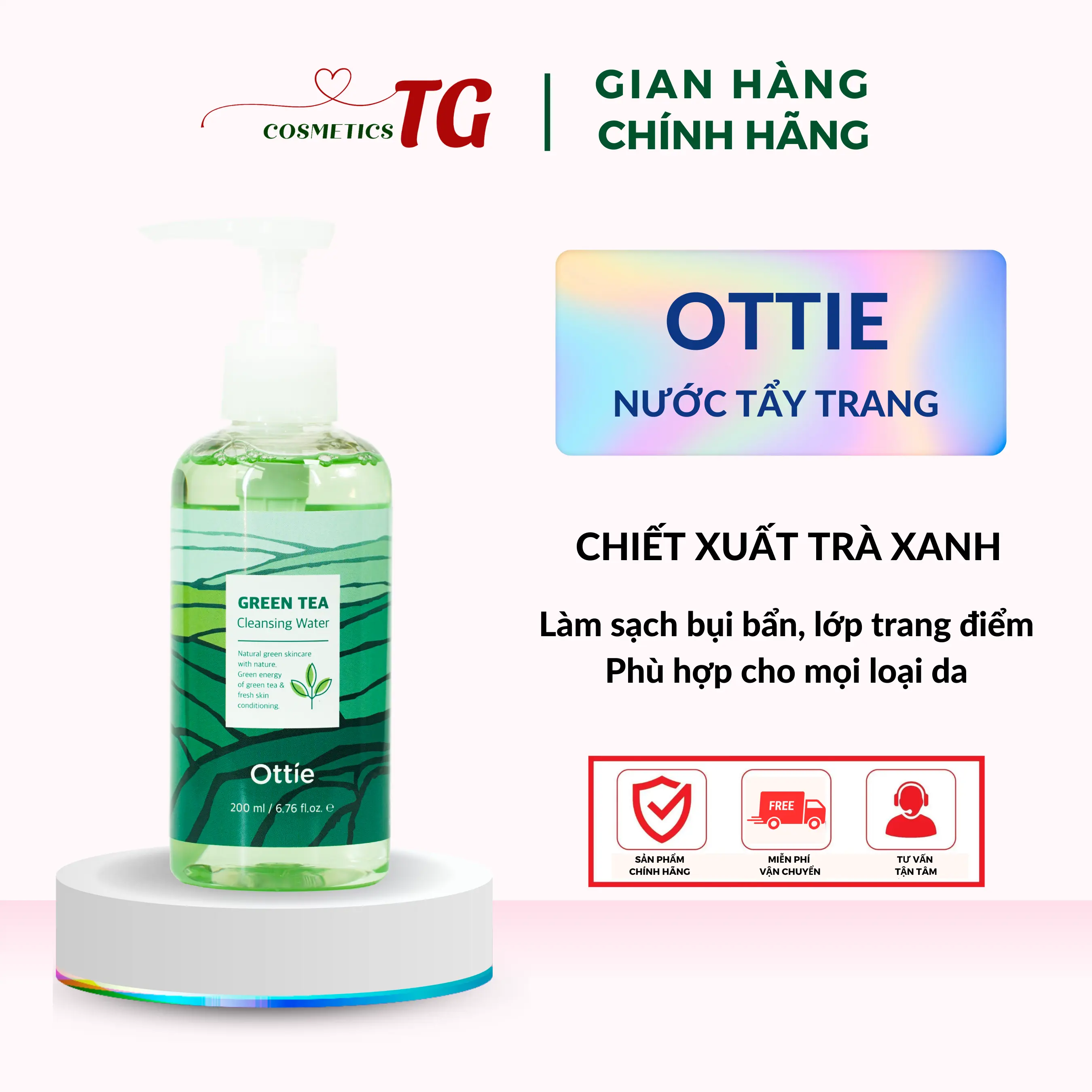 Nước Tẩy Trang Trà Xanh Ottie Green Tea Cleansing Water 200ml - Tẩy Trang Dịu Nhẹ Làm Sạch Da