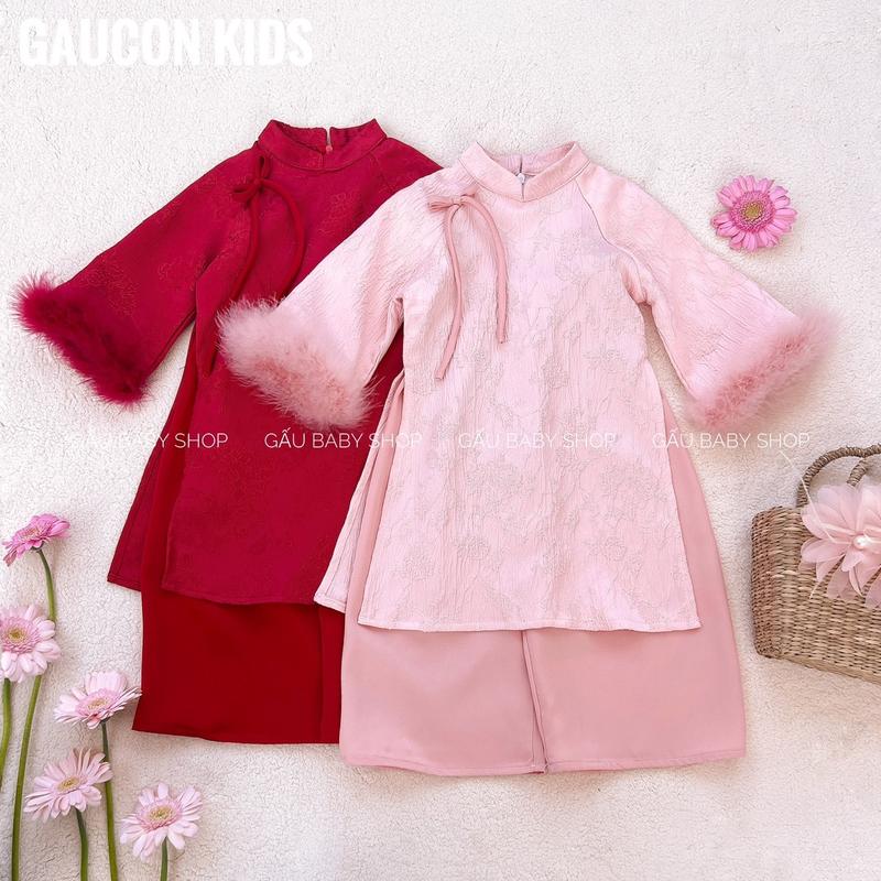  Áo dài GIAI Ý bé gái tay phối điệu đà cho bé 8-30kg tặng bờm ngọc trai - B131 