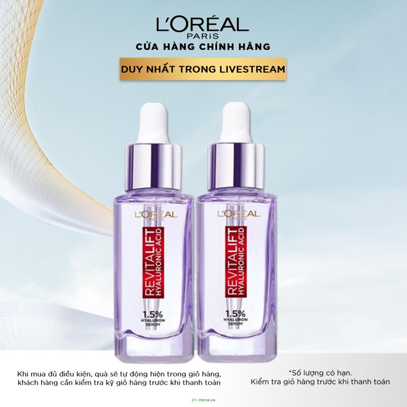 [TAPTAPxLoreal] Bộ 2 serum siêu cấp ẩm sáng da L'Oreal Paris Revitalift Pure Hyaluronic Acid 1.5% (30ml x 2) Dưỡng Ẩm Da Làm Đẹp Da
