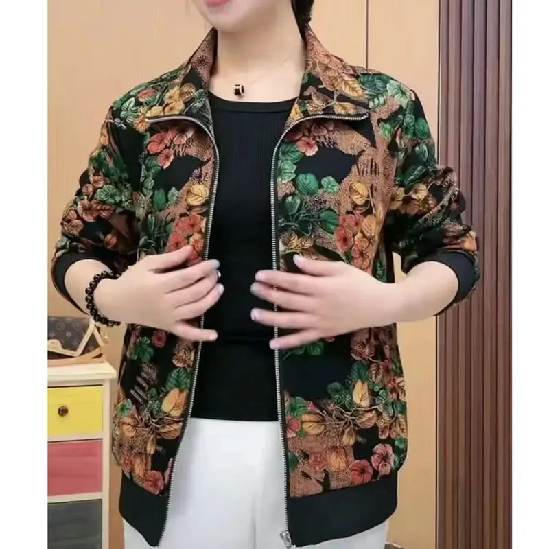 Áo Khoác Cho Mẹ TRUNG NIÊN, Quần Áo Mùa Thu Cho Nữ, Bó Sát, Phong Cách Hàn Quốc, Thường Ngày, Thanh Lịch, In Hình Hoang Dã, Áo Cardigan Thanh Lịch, Thích Hợp Cho Phụ Nữ 7