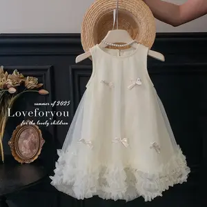 Gaun Anak Perempuan Tanpa Lengan dengan Pita 3D dan Kasa, Manis dan Segar untuk Musim Panas