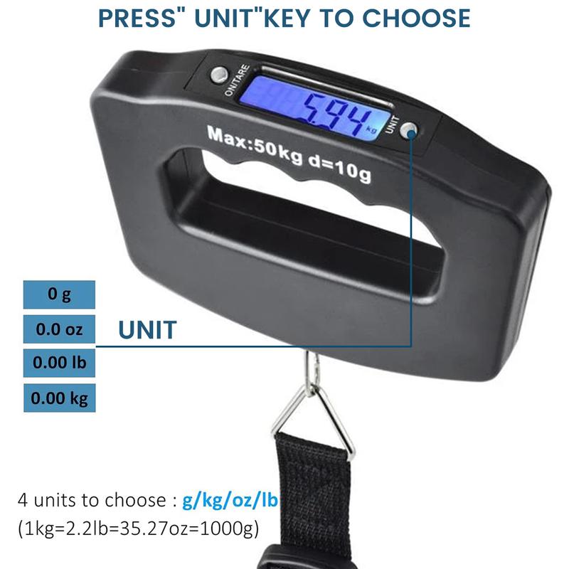 Product Introduction of เครื่องชั่งสัมภาระดิจิตอล เครื่องชั่งกระเป๋าเดินทางแบบพกพา เครื่องชั่งแบบแขวน เครื่องชั่งอิเล็กทรอนิกส์แบบใช้มือถือพร้อมจอแสดงผลดิจิตอลแบ็คไลท์ อุปกรณ์เสริมการเดินทาง 50 กก./110 ปอนด์ เครื่องชั่งสัมภาระสำหรับการเดินทาง ใช้ในบ้านกลางแจ้ง F292u 32