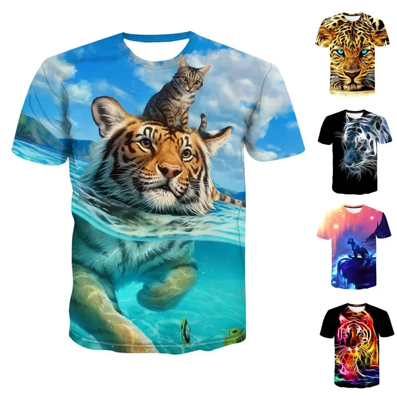 Áo Thun In 3D Hổ, Dành Cho Nam Và Nữ, In Hình Động Vật Vui Nhộn Cổ Tròn, ngắn Tay, Áo Ngoại Cỡ Menswear Unisex Tiger