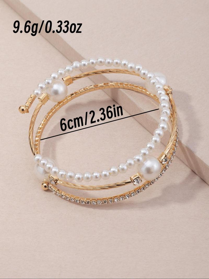 Product Introduction of Girl's Plain Rhinestones Faux Pearls Bangle, Fashion Jewelry for Party, Daily Decor, Trendy All-match & Exquisite Jewelry for Birthday Gift 3