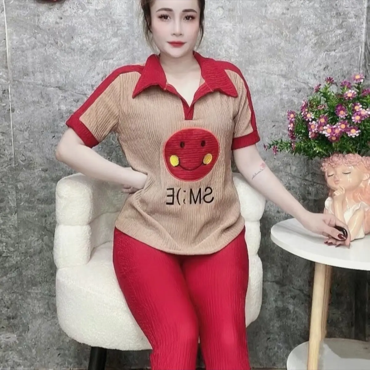 bộ xốp nhật  có co  thêu hình mặt cười 40 đến 65 kg .co giãn thoai mai hoa nari