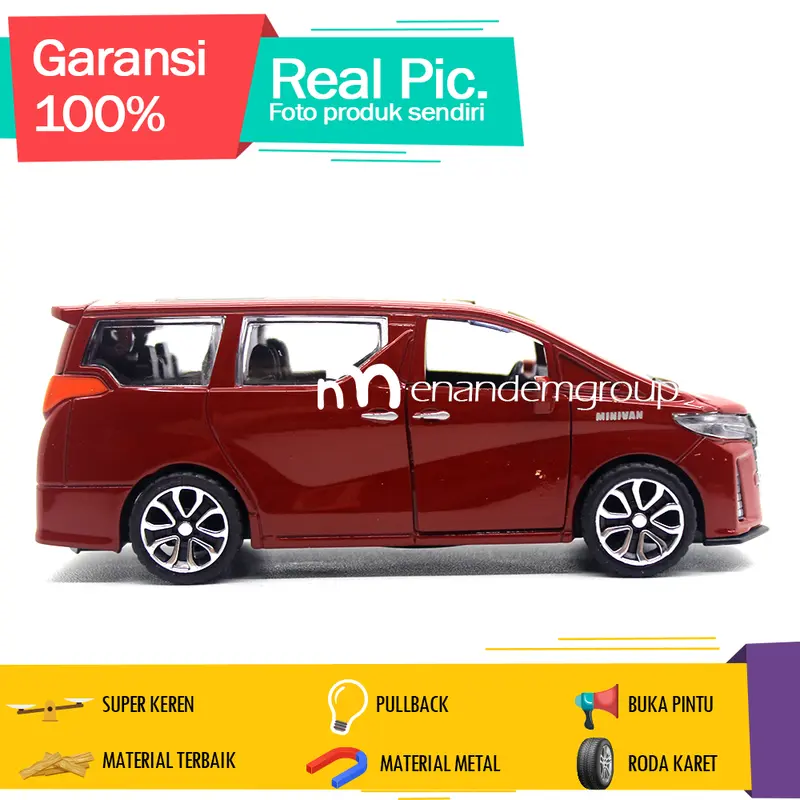 Diecast Mainan Mobil Miniatur Alphard Buka Pintu Route Besi Pullback 8