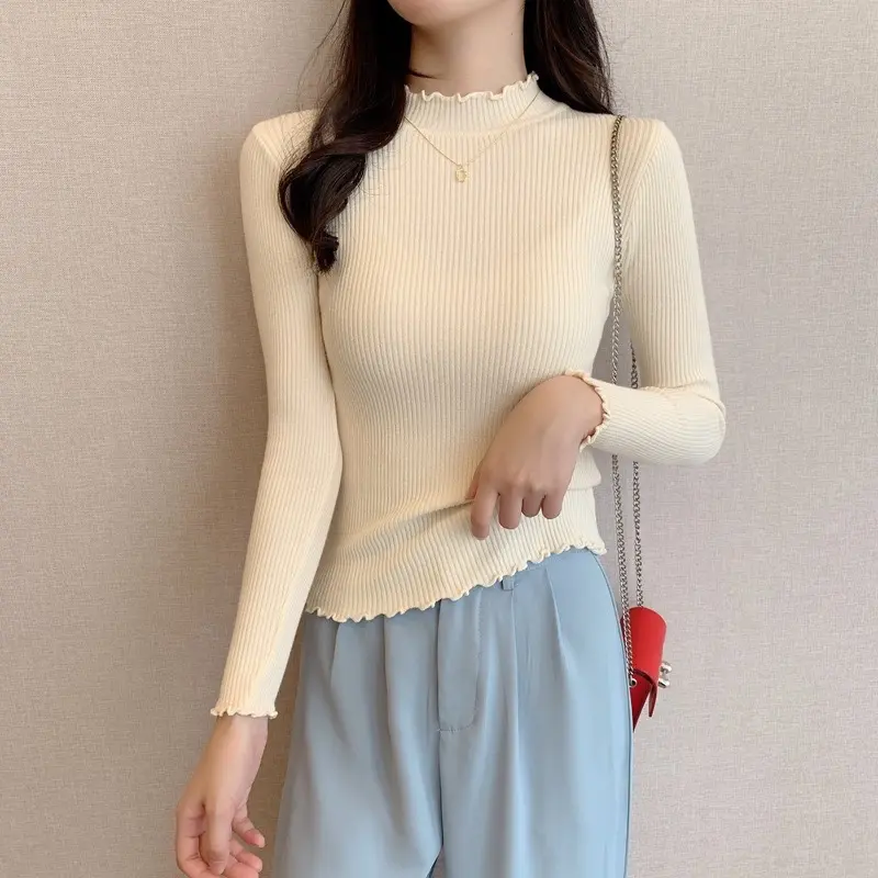ÁO LEN TĂM CỔ BÈO 3p Basic Len dệt kim Giữ Nhiệt Nữ Women Top 6