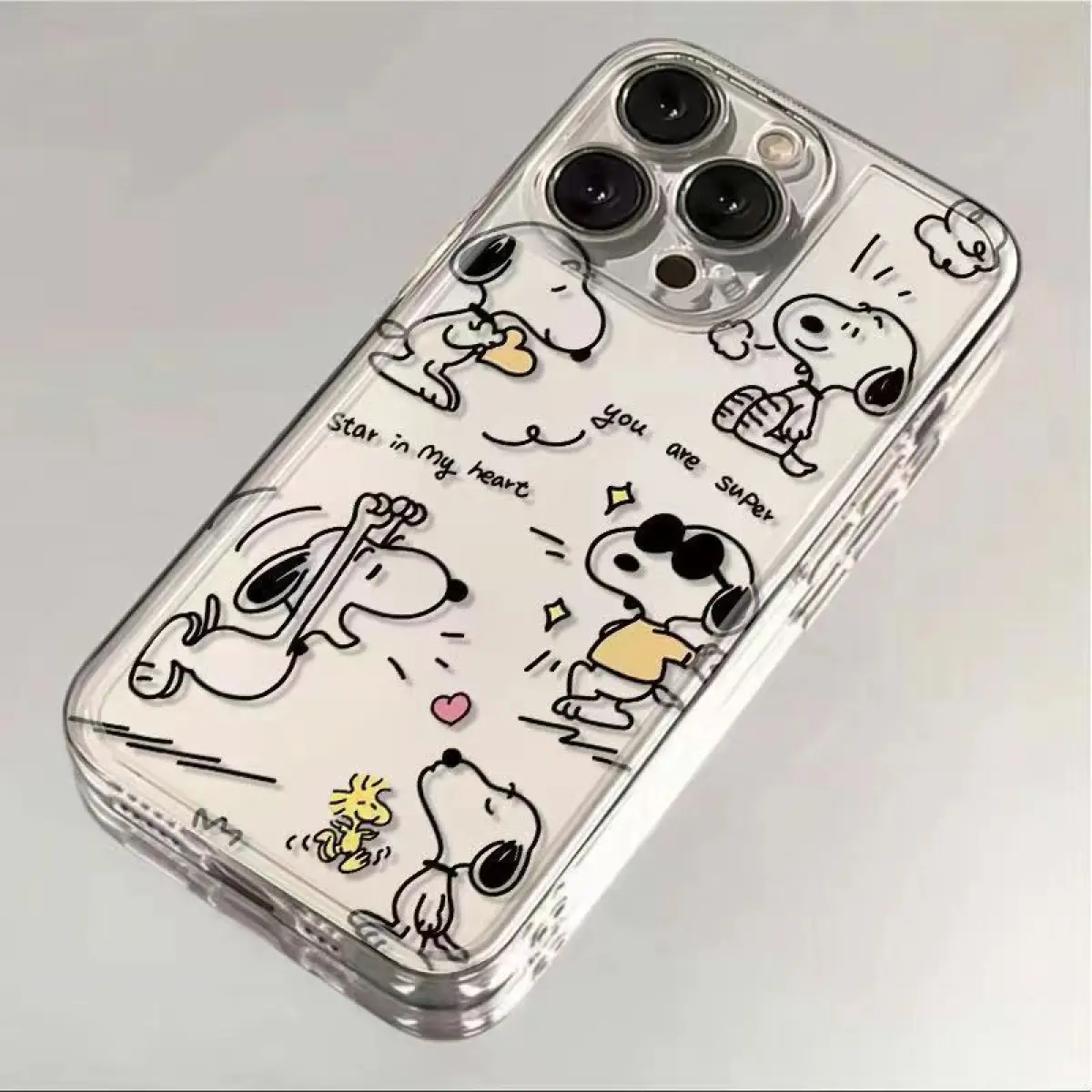 Funny line snoopy super star iPhone 11,12,13,14,15,16 pro max,16E,X/XS/XR,7/8 plus,13/12 MINI,soft transparent silicon material,shockproof waterproof cartoon phone case