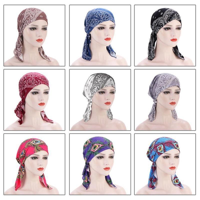 Mũ Khăn Trùm Đầu Hồi Giáo, Vải Hoa, Vành Cong, Hạt Điều, Mũ Đội Đầu Co Giãn, T3P1 0