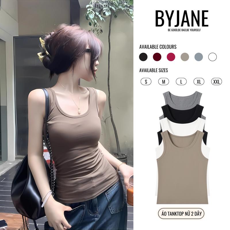 Áo ba lỗ nữ cotton mát BYJANE áo 2 dây bản to, áo tanktop phù hợp đi tập-012