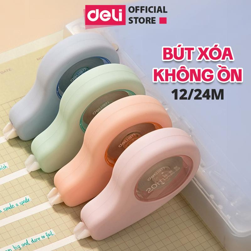 Bút xóa băng không ồn màu pastel Deli - phù hợp học sinh, xóa sạch, khô nhanh, viết đè lên, kéo trơn tru bám chặt vào giấy