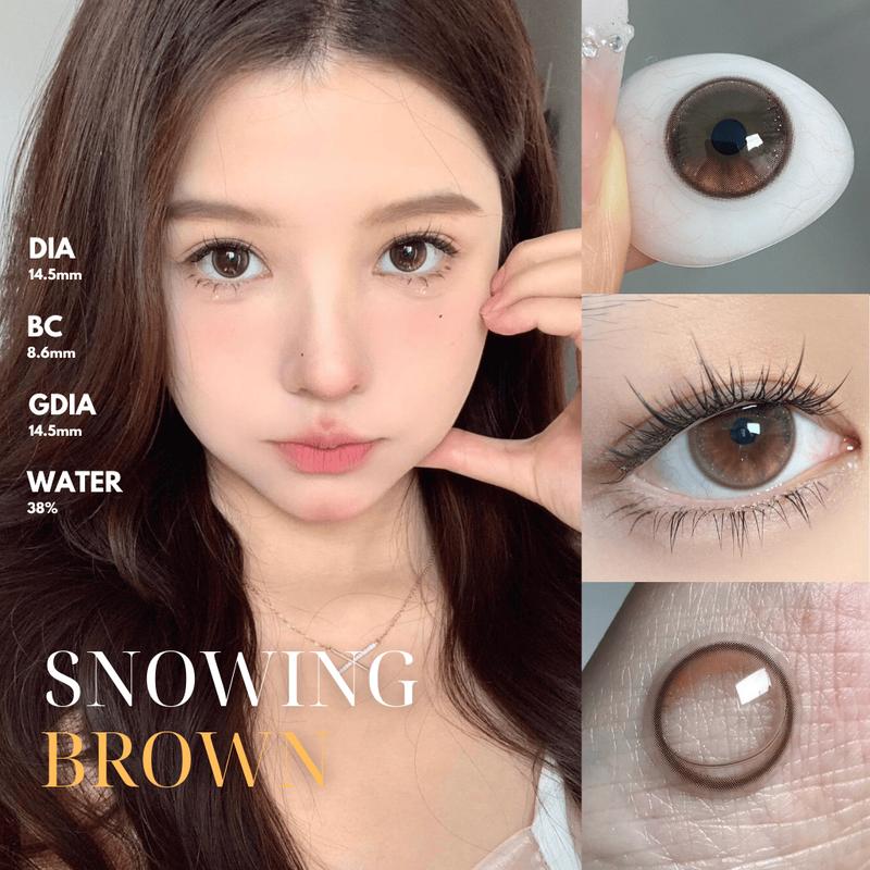 Kính áp tròng Gtrendy SNOWING BROWN nâu xước tự nhiên douyin lens cận 6 tháng G.DIA 14.2mm độ 0-8
