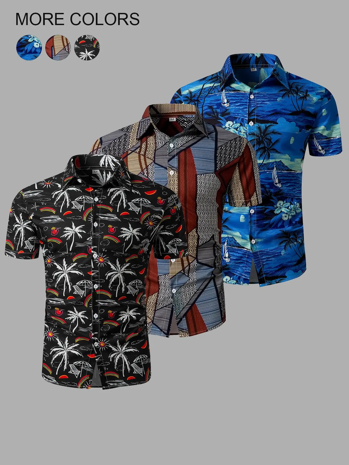 Men's Coconut Tree Print Short Sleeve Shirt, Casual Comfy Button Up Top for Summer, Men's Clothes for Beach Vacation, Menswear