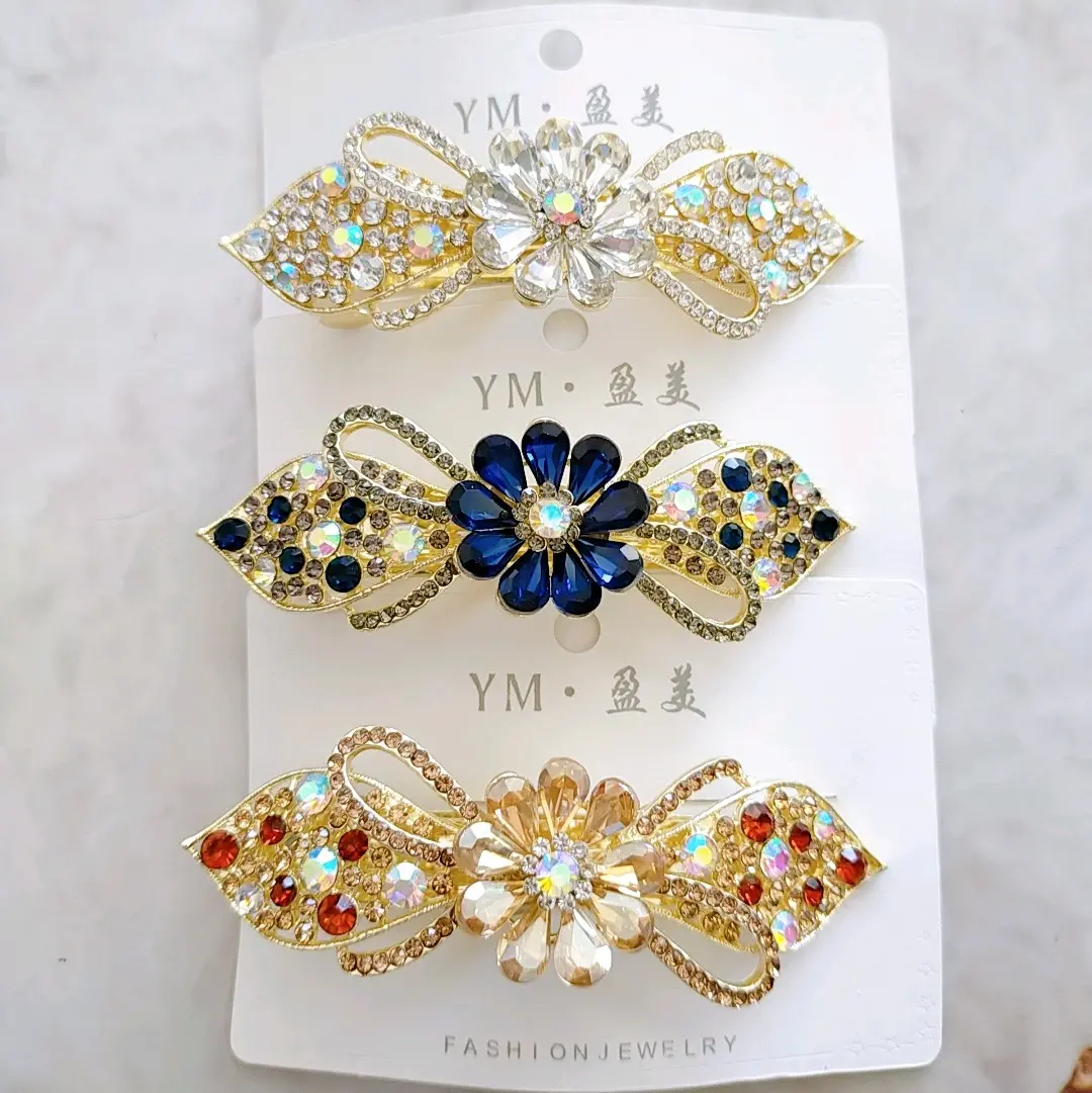 Kẹp tóc đính đá gọng kẹp 8cm Women Hoa Nữ