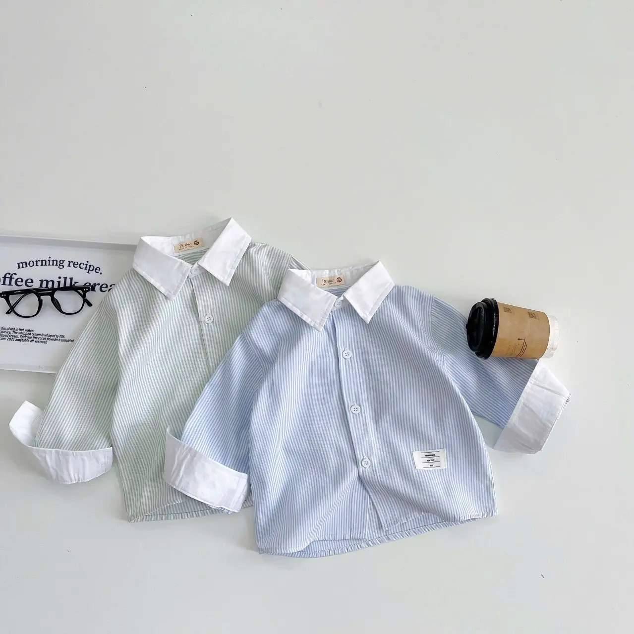 [FORM TO] Áo sơ mi dài tay kẻ sọc phối cổ trắng kiểu dáng basic dễ dàng phối đồ cho bé trai 8-24kg