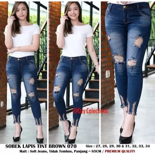 CELANA JEANS WANITA 7/9 SOBEK LAPIS