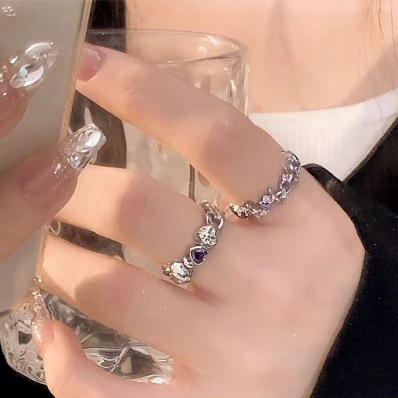 Nhẫn Trái Tim, Đơn Giản Và Cao Cấp, Kim Cương Tím, Nhẫn Cặp Bạn Gái Có Thể Điều Chỉnh 3