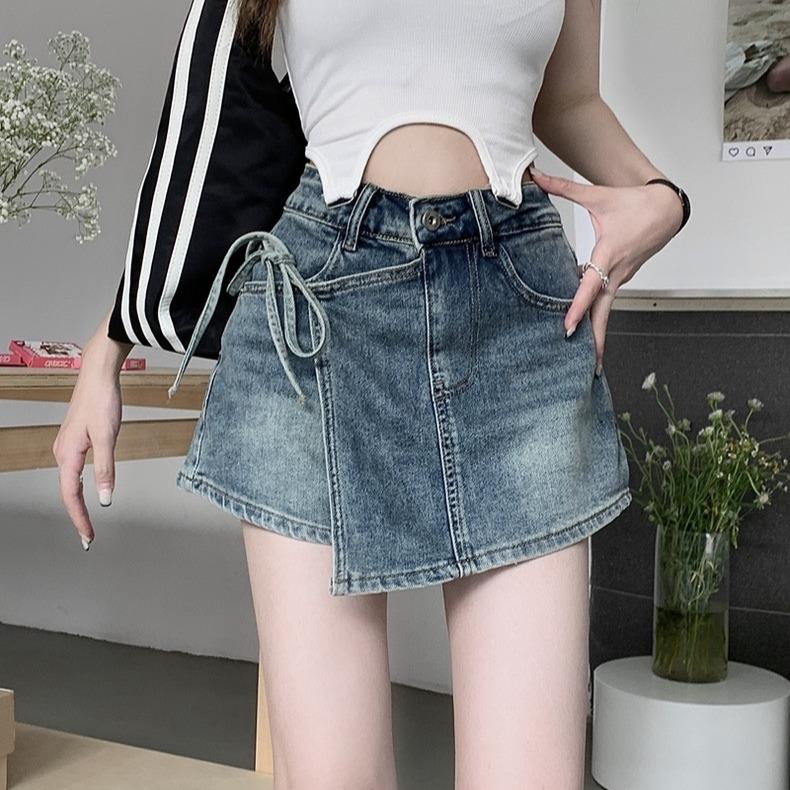Quần short jean nữ cạp cao, quần short KABICO giả váy phong cách thanh lịch_C43 3