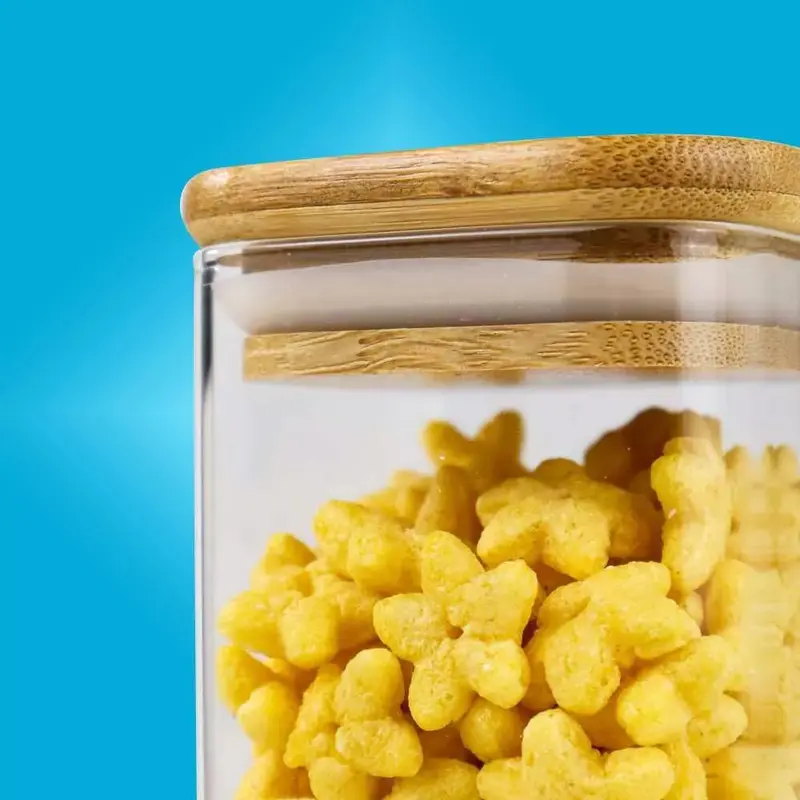 Toples Kaca Lebaran Terbaru Wadah Penyimpanan Makanan Kue Kering Glass Storage Jar Tutup kayu Plastik Makanan Gaya Korea Dapat disesuaikan silikon 3