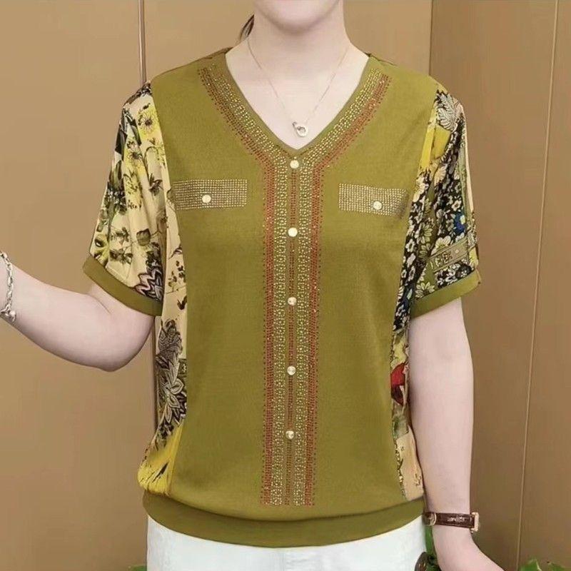 Áo Thun Đồ Ngủ Dài Cao Cấp Cổ Chữ V, Dành Cho Nữ, Đính Đá, Che Bụng, Bó Sát, Áo In Họa Tiết, Thích Hợp Cho Các Bà Mẹ Cỡ Trung Bình Mùa Thu Năm 2025 Hàng Mới Về 4