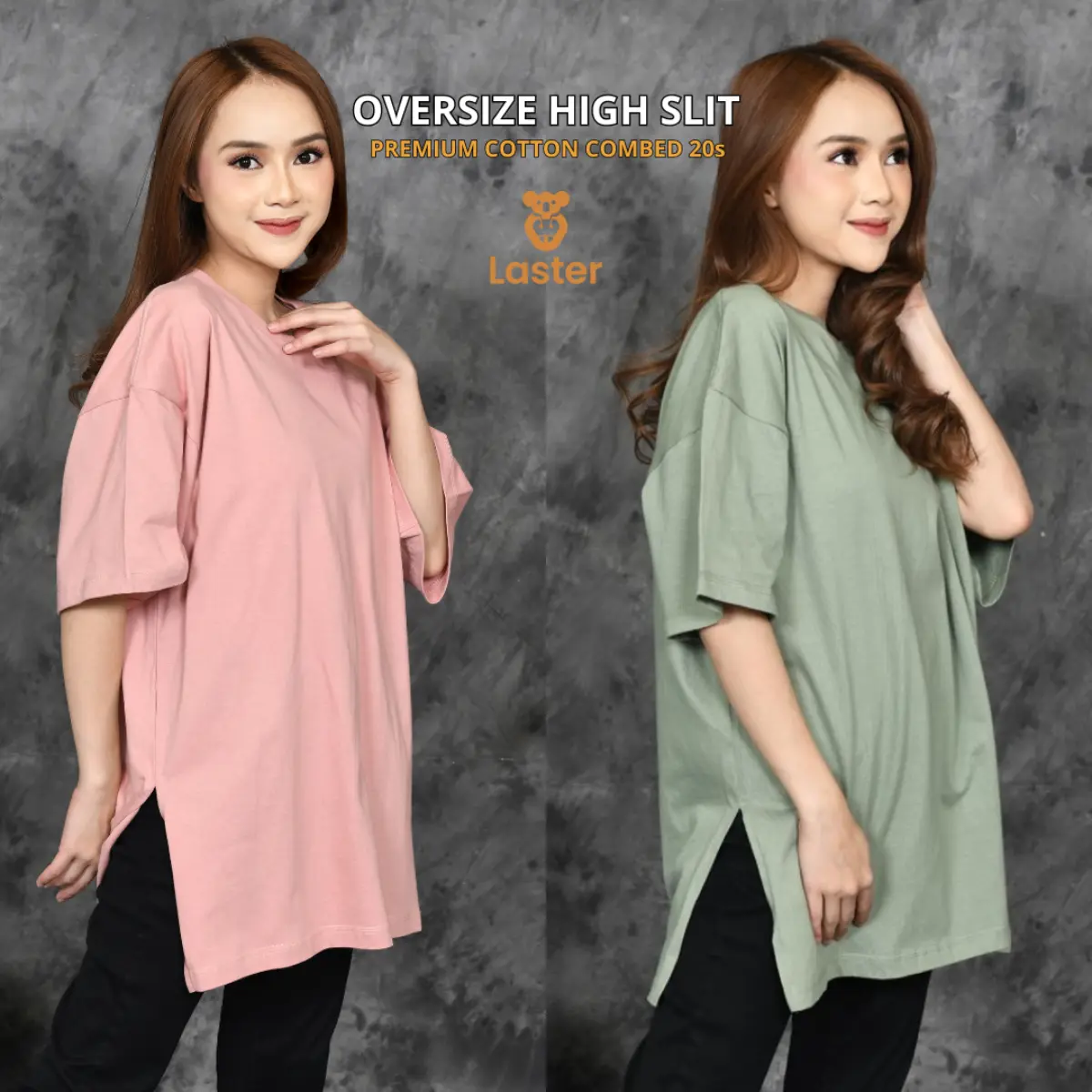 KAOS POLOS OVERSIZE HIGH SLIT Katun COMBED 20S Atasan Wanita