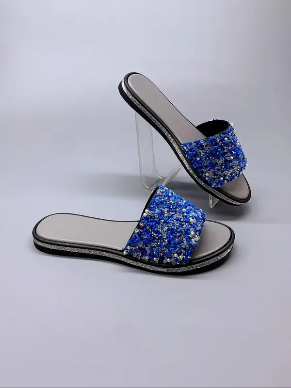 Women's Fashionable Glittering Rhinestone Decorated Slides, Casual Comfortable Slippers for Indoor Outdoor Wear, Female All-match Slippers for Daily Wear, Walking Shoes 2