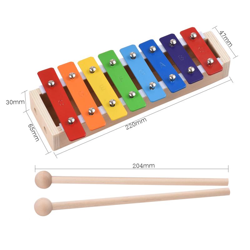 Product Introduction of 【Free Sheet Music】8 Keys Children's Solid Mahogany Xylophone Compact Size Glockenspiel Colorful Aluminum Plate Piano 11