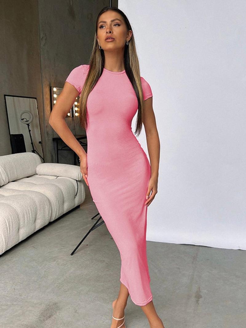 Product Introduction of Women's Solid Round Neck Bodycon Dress, Short Sleeve Midi Sunress for Daily Outdoor Wear, Autumn Outfits 2024, Women Party Dresses, Dress for Women, Lady Clothes, Homecoming Dresses, Modest Outfits, Birthday Dress Black Girl, Sassyandclassyclothing 5