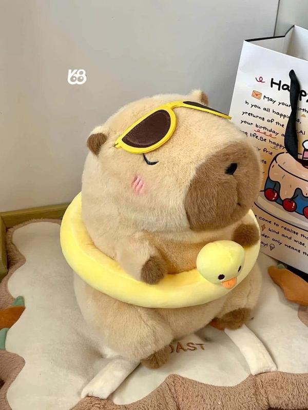 Gấu Bông Chuột Lang Capybara mang Phao Vịt, Capybara Đi Biển 30cm - GẤU BÔNG HIHI Thú Bông Thú Nhồi Bông Toy Đồ Chơi Phát Nhạc ton ton powerpuff plush boneka