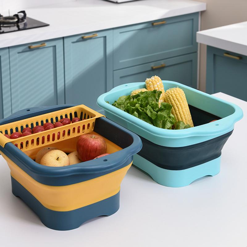 Portable Kitchen Storage Tray Foldable Dishwashing Basin with Drain Plug, Space Saving Outdoor Multipurpose Folding Sink 2