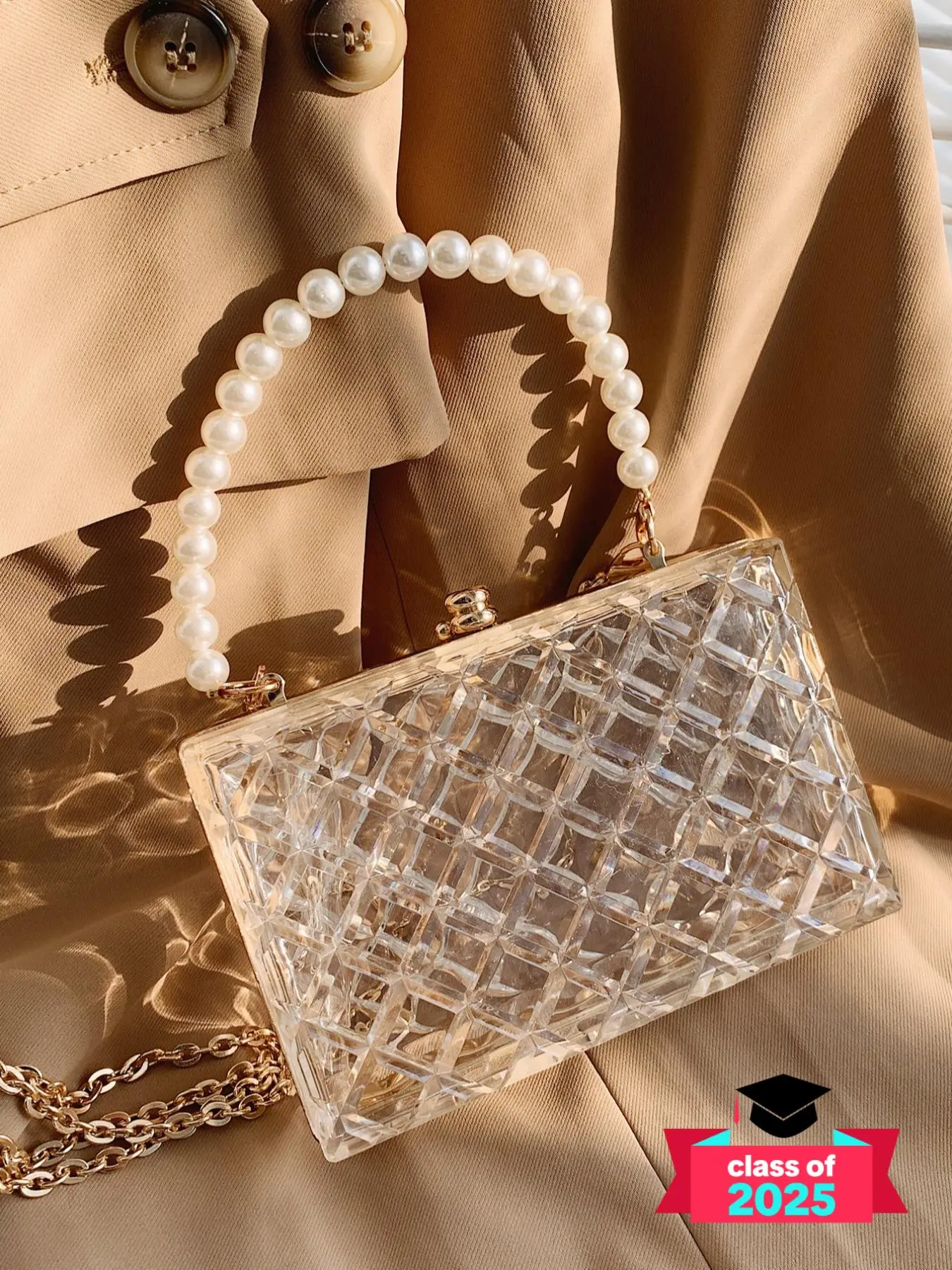Women's Summer 2025 Minimalist Elegant Transparent Handbag, Gorgeous Chic Round Faux Pearl Handle & Chain Design Box Shaped Evening Bag for Dating & Party Christmas Gift