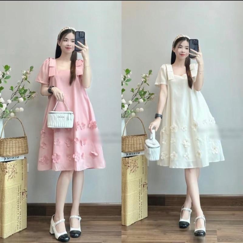 G8 váy bầu Hàng loại 1 vải 2lop dày dặn -Váy bầu bigsize Váy bầu đi tiệc, đầm bầu mùa hè  dáng babydoll vải lụa mịn cao cấp, họa tiết hoa thêu thủ công xinh xắn Nữ Women