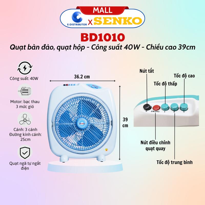 Quạt Bàn Đảo 3 Tấc Senko BD1010 - Công Suất 40w - Hàng Chính Hãng - Bảo Hành 24 Tháng QuạT Fan