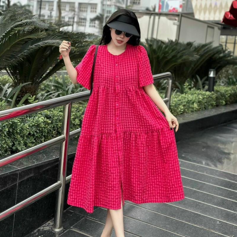Đầm bầu baby doll caro thời trang suông bầu công sở